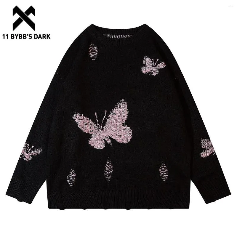 Maglioni da uomo 11 BYBB'S DARK 2023 Harajuku Streetwear Hole Butterflies Maglione lavorato a maglia Pullover Gotico Oversize Top allentato