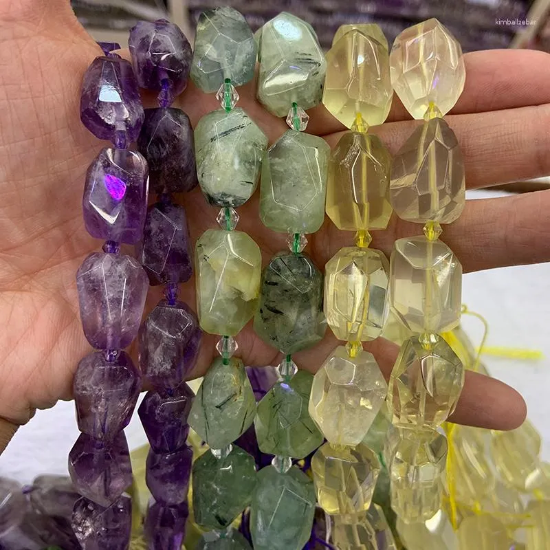 Gevşek taşlar doğal limon kuvars ametistler prehnite taş boncuklar 15 '' Mücevherat için düzensiz DIY kadın kolye hediyesi