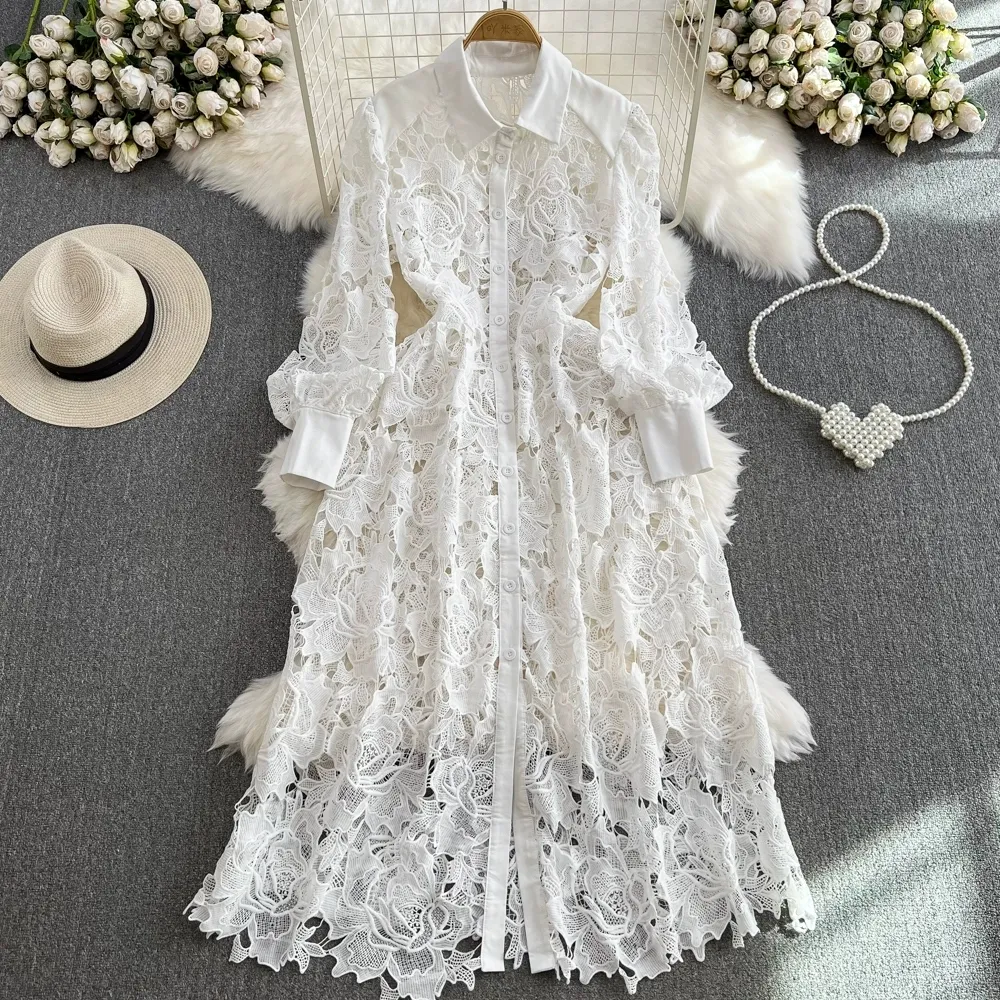 Elegant Lace Shirt Dress with Lapel Neck and Empire Waist, Ankle-Length,  Long Cap Sleeves from Dhgate Basic & Casual Dresses - price 45.83