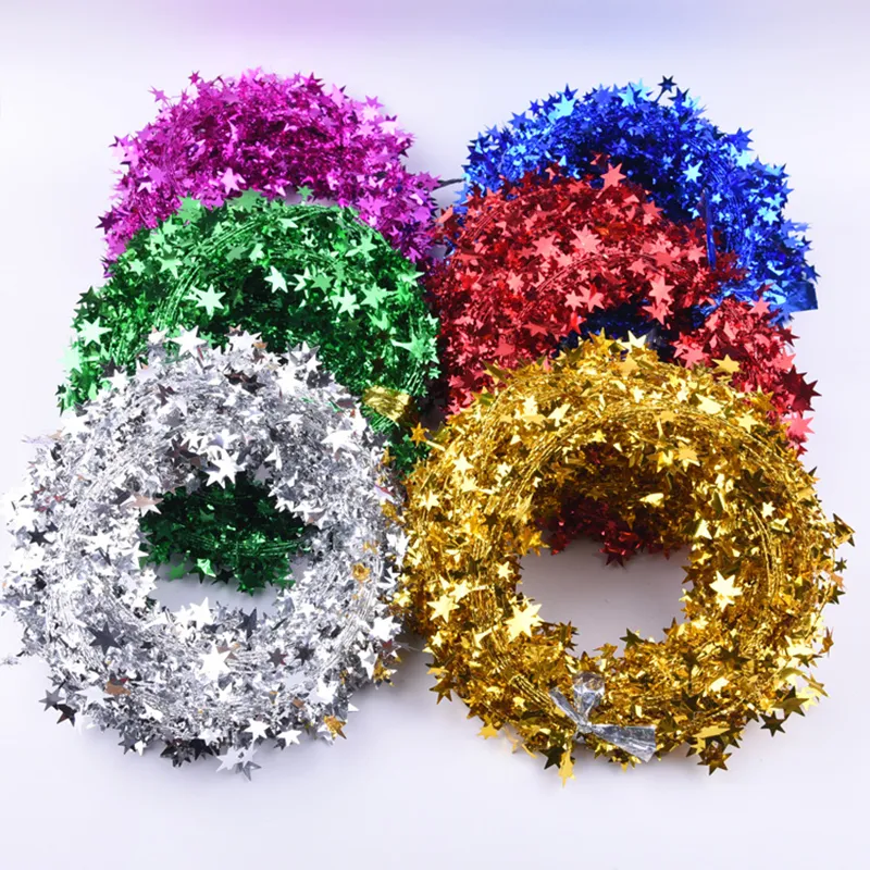 Świąteczna dekoracja gwiazda Garland, 7,5 m/rolka 10 Roll Bright Shiny Star Garland Star Tinsel Garlands Choink Tree Dekoracja przyjęcia Świąteczna ozdoba świąteczna