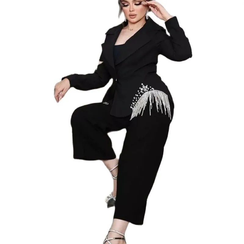 Black Women Pants Suits For Wedding Plus Size Crystal Beading Blazer And  Pants Designer Formal Party Prom Dress Custom Made From Greatvip, $100.51