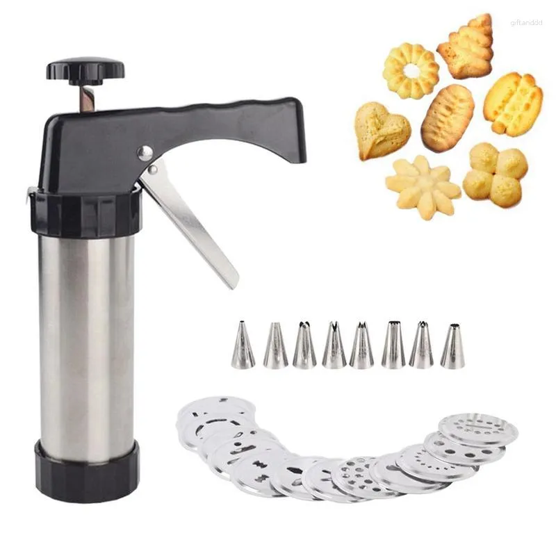 Bakformar cookie press maker rostfritt stål kex vapen lätt kex kakar diy dekoratör set kök prylar