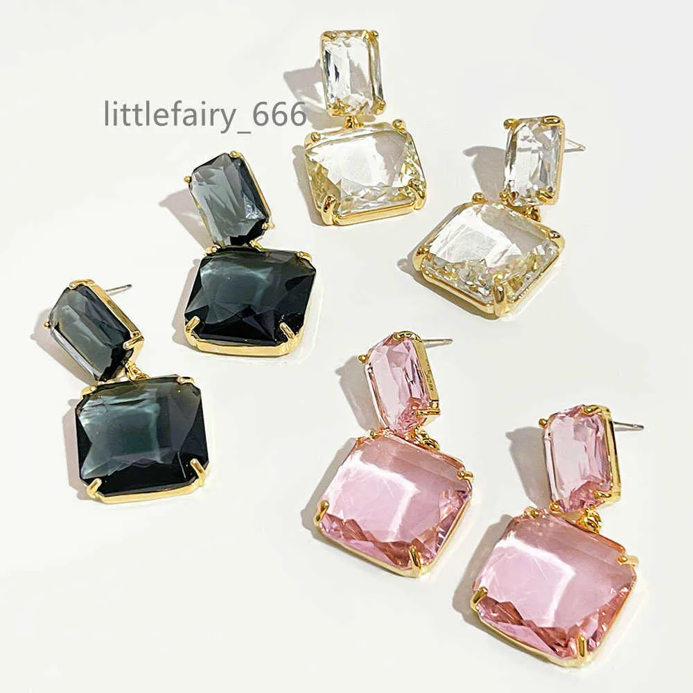 Fina flerfärgade fasetter med fyrkantig rektangelglaskontakt Drop örhängen Kvinnor Kvinnliga rosa svarta Clear Crystal Dangle Ear Hängder