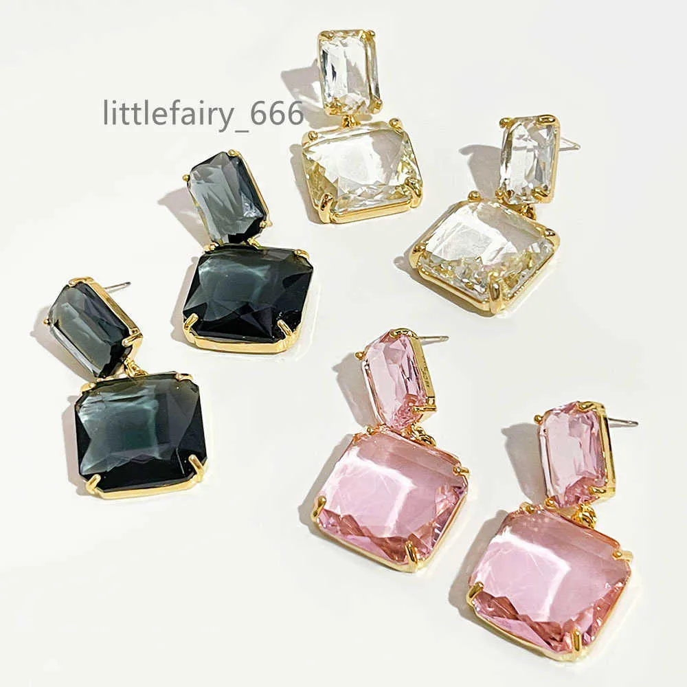 Fine multicolore à facettes carré Rectangle verre connecteur goutte boucles d'oreilles femmes femme rose noir clair cristal balancent oreille pendentifs