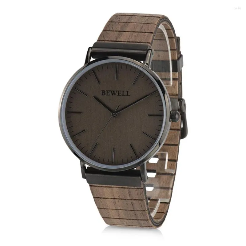 Relógios de pulso BEWELL ZS - W001S Relógio de quartzo masculino com pulseira de couro e madeira