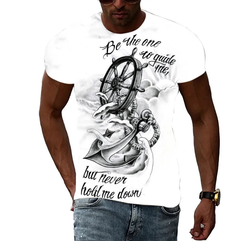 New Fashion Cool Style Compass grafische t-shirts mannen Zomer Trend Casual 3D Print Wit T-shirt Knappe Persoonlijkheid tshirt Top