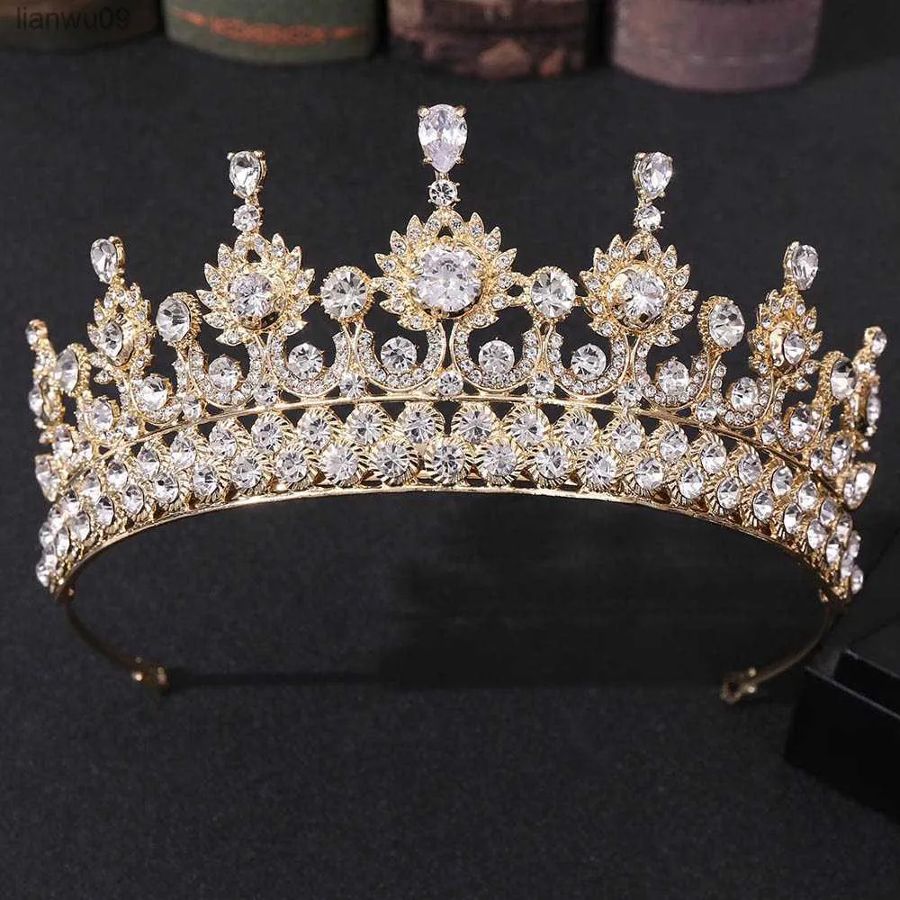 Altın renk barok taç gelin düğün taç rhinestone kafa bandı kadın headdress noiva saç aksesuarları diademe couronne mariage l230704