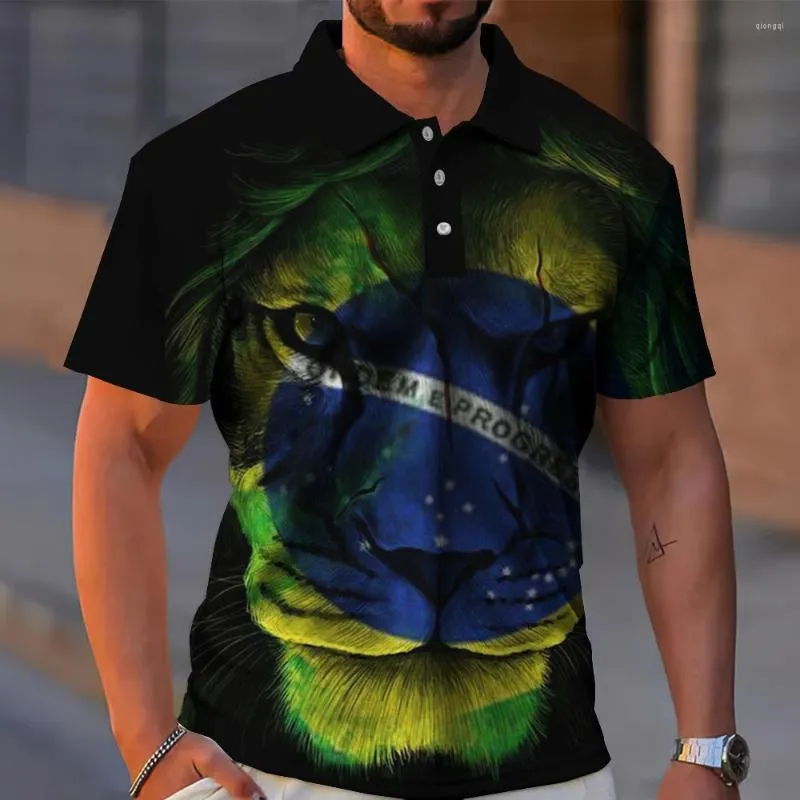 Męska koszula polo polo 3d Brazylia drukowana wysokiej jakości odzież Sumna swoboda luźna bluzka z krótkim rękawem