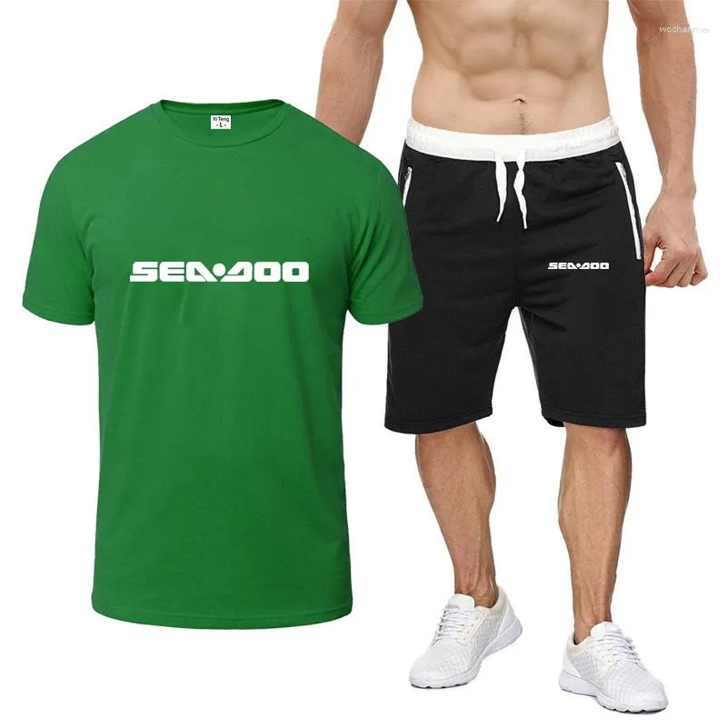 Herrspårar Sea Doo Seadoo Moto Tryckt Summer Fashion Sate Sportswear Tracksuit Sports Short Sleeve T-shirt Shorts 2 Piece Set