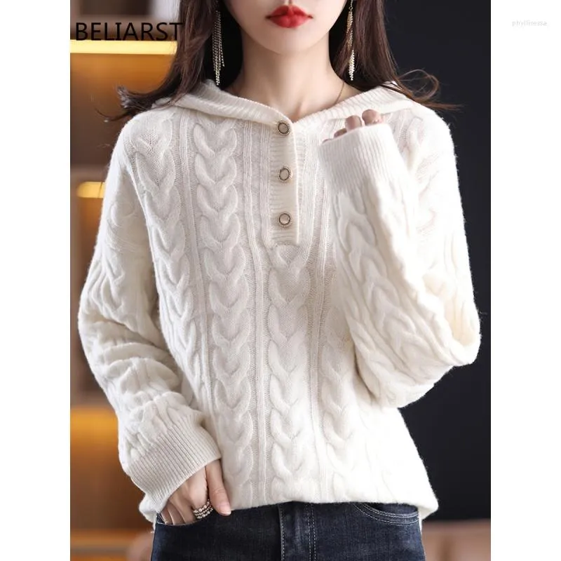 Kadın Sweaters Merino Yün Kazak Kadın Hood Yaka Külot Gevşek Moda Top Sonbahar/Kış Kırışık Bükülmüş Çiçek Kalınlaştırılmış