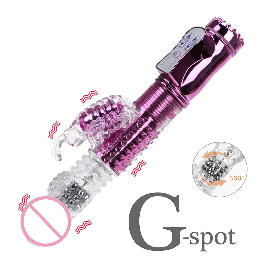 Double Vibrators for Women Sex Toys Butterfly Vibrator Dual Vibration Wand Telescopic Rotating Bead Rods