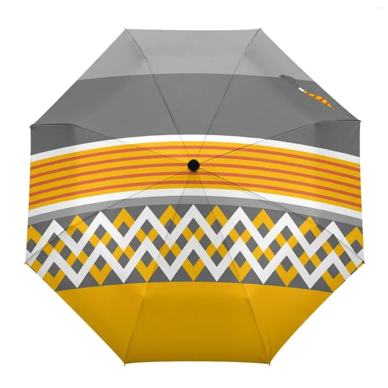 Ombrelli Giallo Grigio Strisce Geometriche Ombrello Automatico Da Viaggio Pieghevole Parasole Portatile Antivento