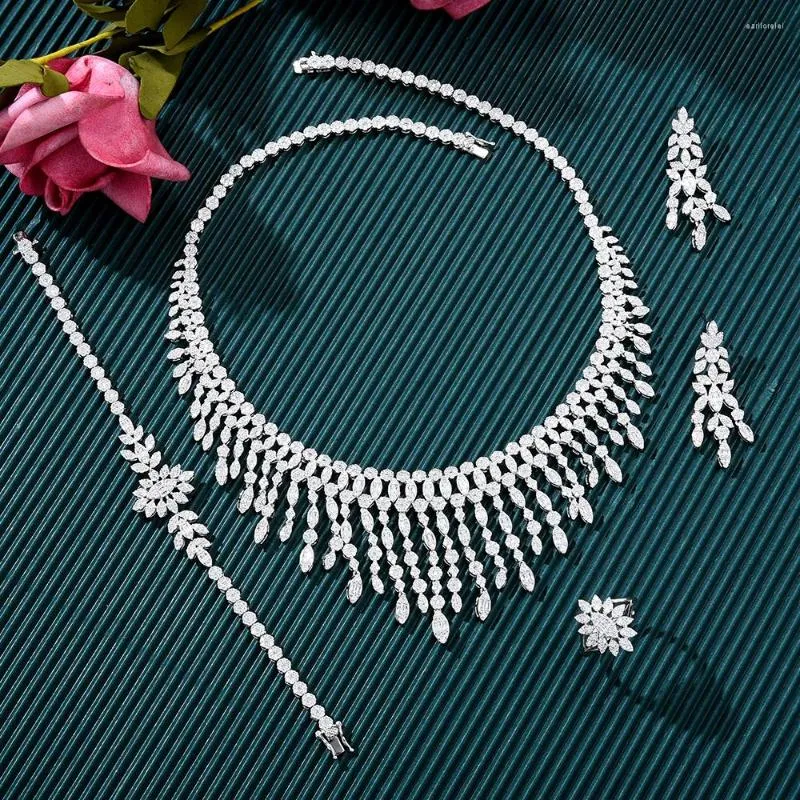 Ketting Oorbellen Set GODKI 4 STKS Luxe Statement Glanzend Kwastje Sieraden Voor Vrouwen Bruids Bruiloft Feest Show Kubieke Zirkoon CZ Afrikaanse Dubai