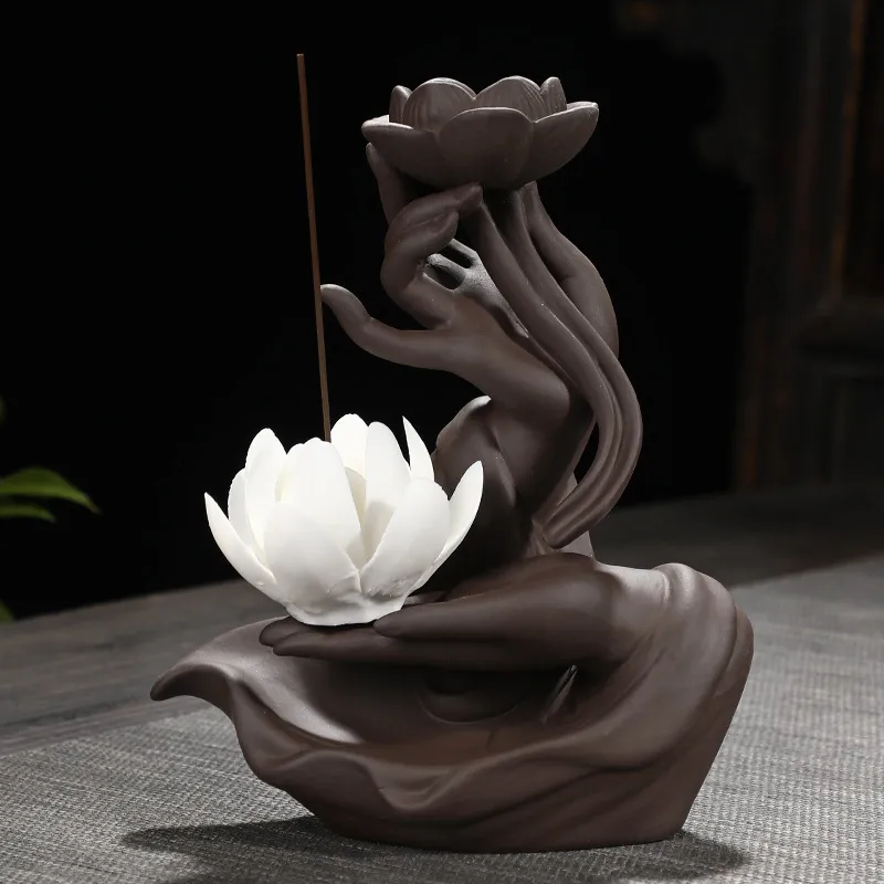 Buddha Hand Series Quemador de incienso de reflujo para interiores, soporte  de incienso de cascada de humo creativo quemador de incienso de cerámica