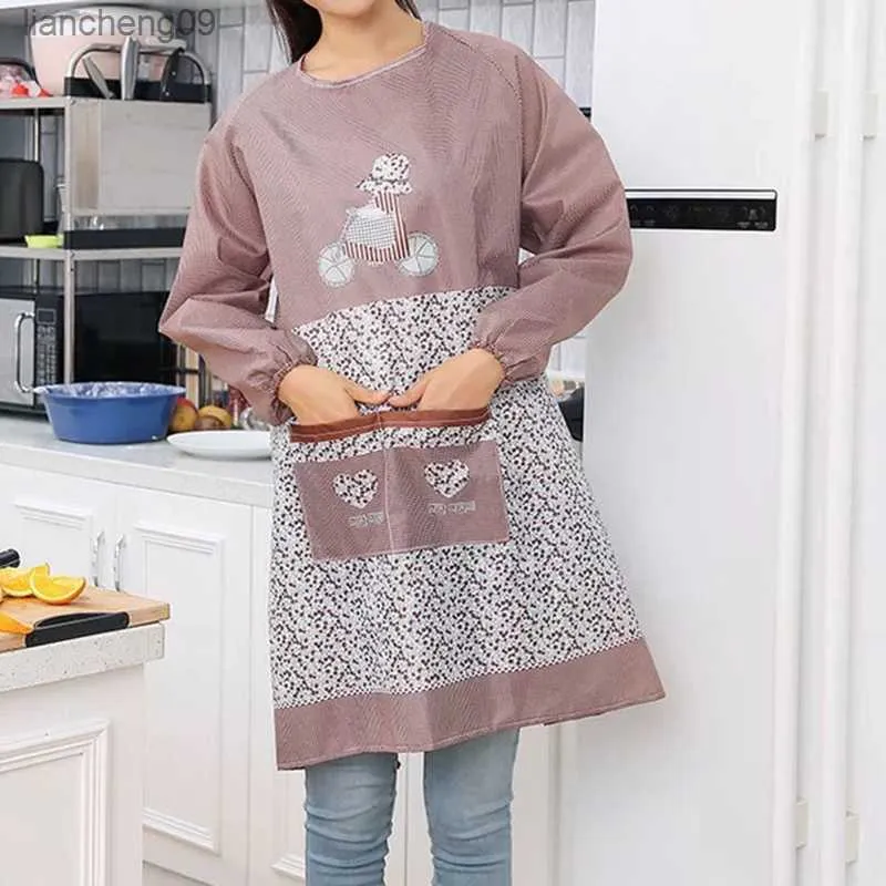 Mode kvinnor kök förkläet lång ärm förkläde matlagning bakning restaurang arbetskläder vattentätt hushållsrengöringsverktyg BBQ Bib L230620