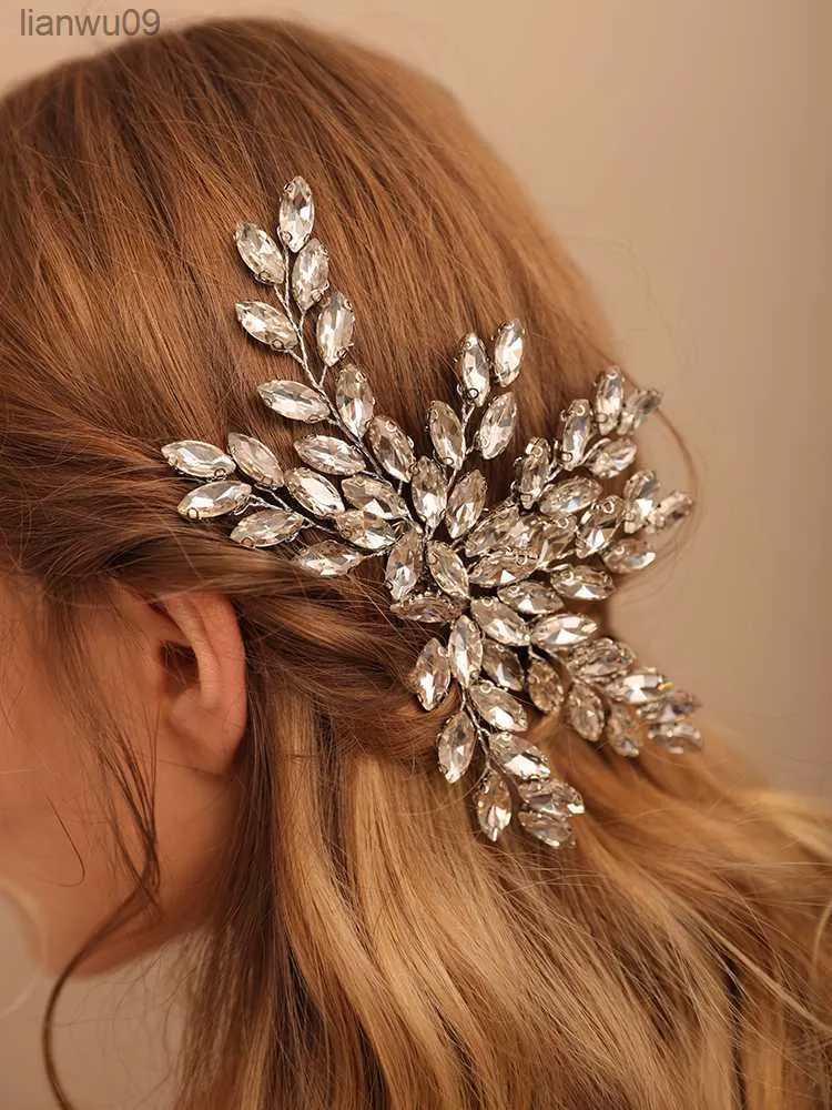 Luxury Silver Rhinestone Hair Comb Fashion Party Hair Jewelry Handmade Wedding Hair Accessories Bride Headdress Hair Clips L230704