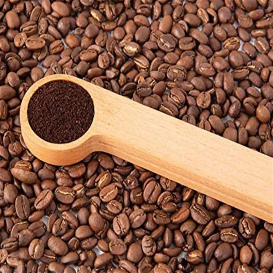 Coffee Scoops Solid wood coffee spoon with bag clip beech measuring tea bean gift wholesale