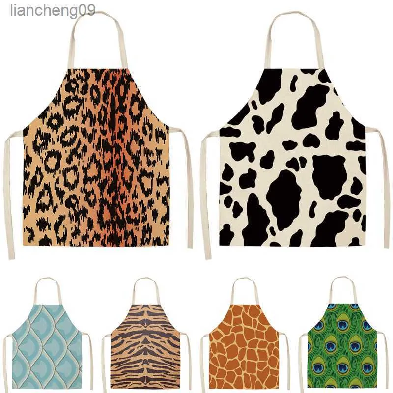 1PCS Leopard Print Marrons for Women Men Home Cooking Baking Wibt Bib Cotton Linen Pinafore Tools 53*65cm A1041 L230620