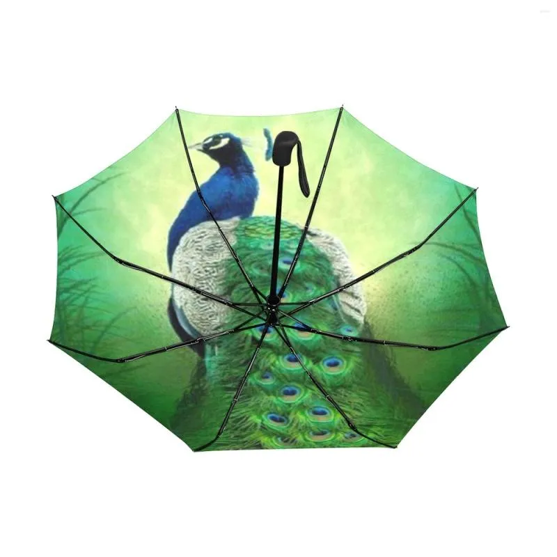 Parapluies Peacock Parapluie Tri Fold Automatique Soleil Anti-UV Pliable Compact Léger Protection (Impression Intérieure) Voyage