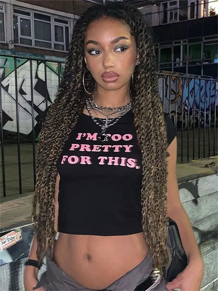 Camiseta De Mujer Venta Al Por Mayor Y2k Ropa Streetwear Camisetas Negras Imprimir Casual O Cuello Crop Tops Damas De Manga Corta Bodycon Tees Camisetas 230717 De 10 18 DHgate