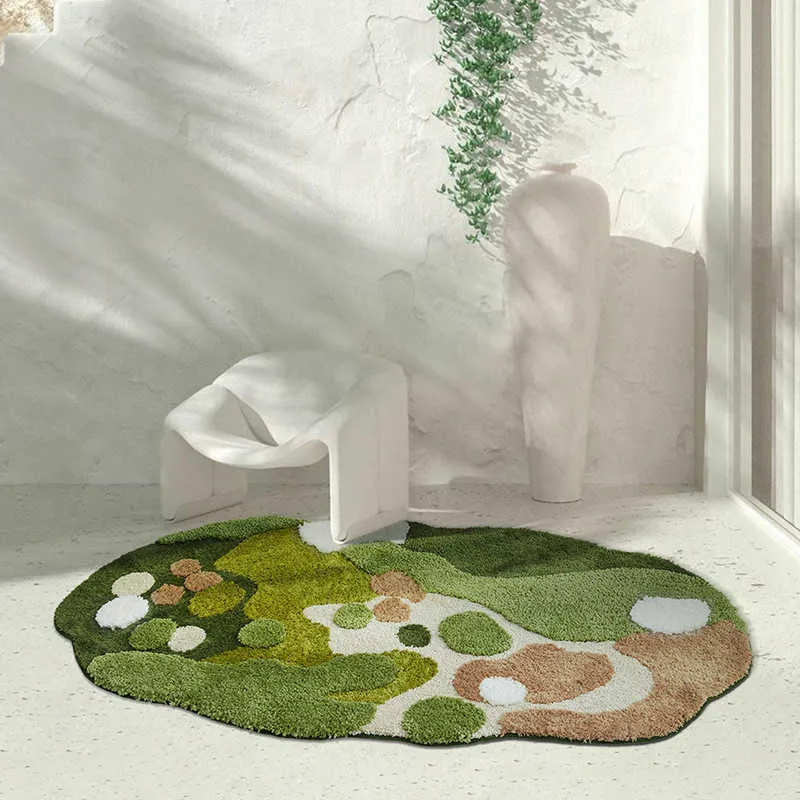 Carpets Nordic 3D Lawn Moss Rugs Carpet for Bedroom Living Room Green Forest Irregular Home Decor Chic Room Floor Mat Bedside Area Rug R230717