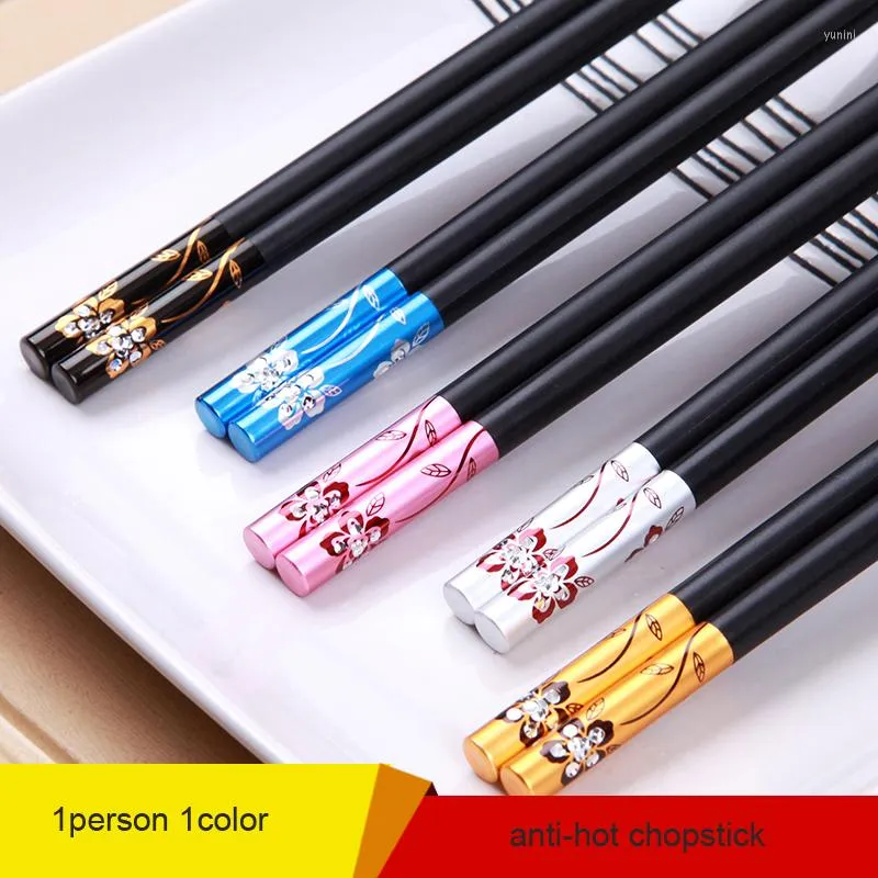 Chopsticks 5/10 par Sushi Black Alloy Luxury Hushåll Bordsåverkan Kedja Hotpinnar Japansk stil för gåva (24 cm)