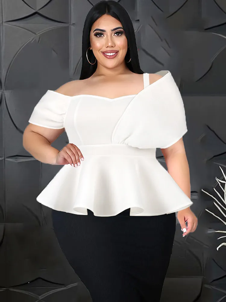 Women s Plus Size 4XL White Off Shoulder Spaghetti Strap High Waist Peplum  Blouse Sleeveless Summer Top from Dhgate Women's Plus Size T-Shirt - price  47.72