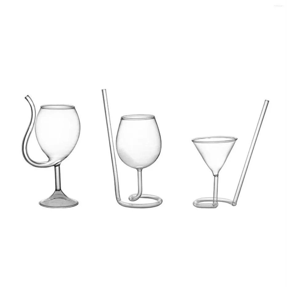 와인 안경 독특한 칵테일 유리 유리 제품 샴페인 컵 아이스 커피가 내장 된 밀짚 고블릿 가정 가족 bar229o