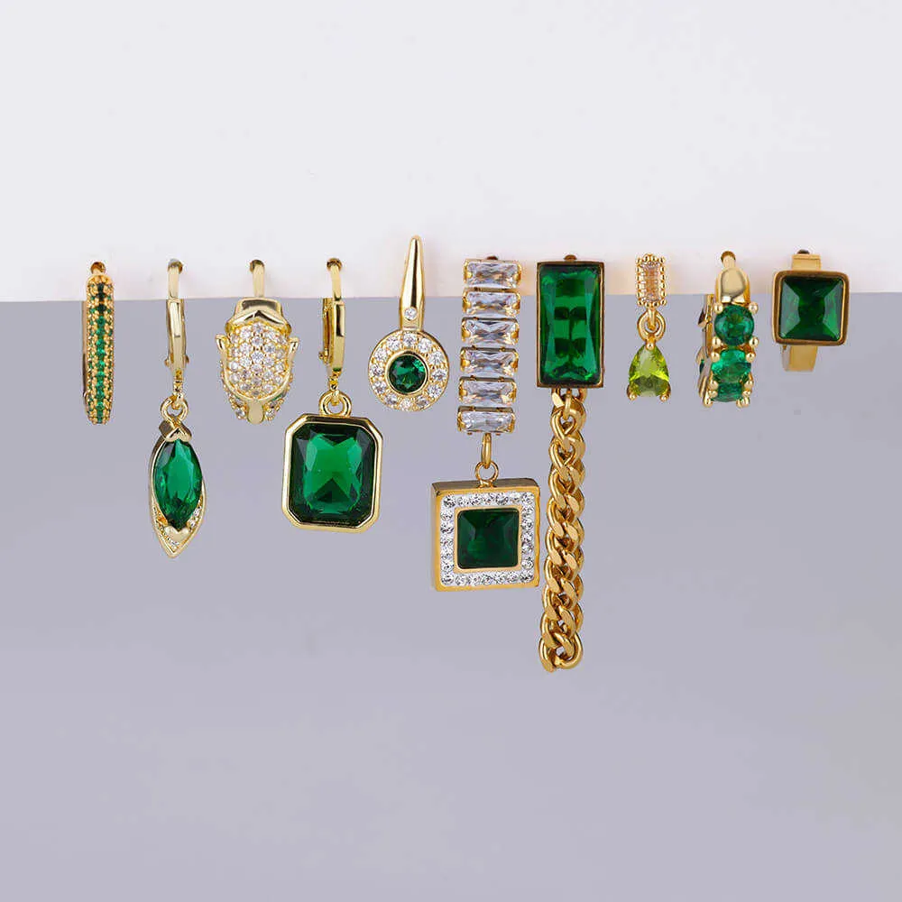 Stud 1 Brinco Brincos de argola pendentes de zircão verde para mulheres Brincos de aço inoxidável banhados a ouro 2023 Acessórios de joias DIY da moda J230717