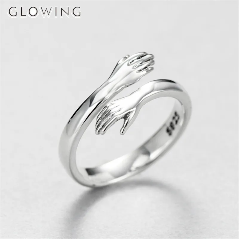 925 Silver Creative Love Hug Ring Silvers Color Fashion Lady Open Rings Jewelry Gifts for Lovers Valentine's Day Present