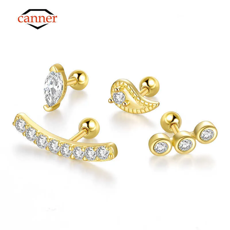 Stud CANNER Echt 925 Sterling Silber Ohrstecker für Frauen Kristall Zirkon Piercing Ohrring Gold Farbe Ohrringe Schmuck pendientes J230717