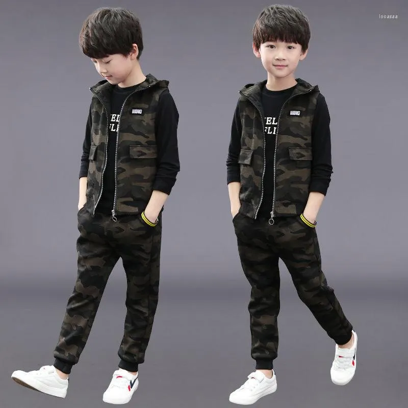 Ensembles de vêtements enfants bébé garçon vêtements d'hiver 3 pièces lettre survêtement Camouflage hauts pantalon costume enfants garçons 10 à 12 ans