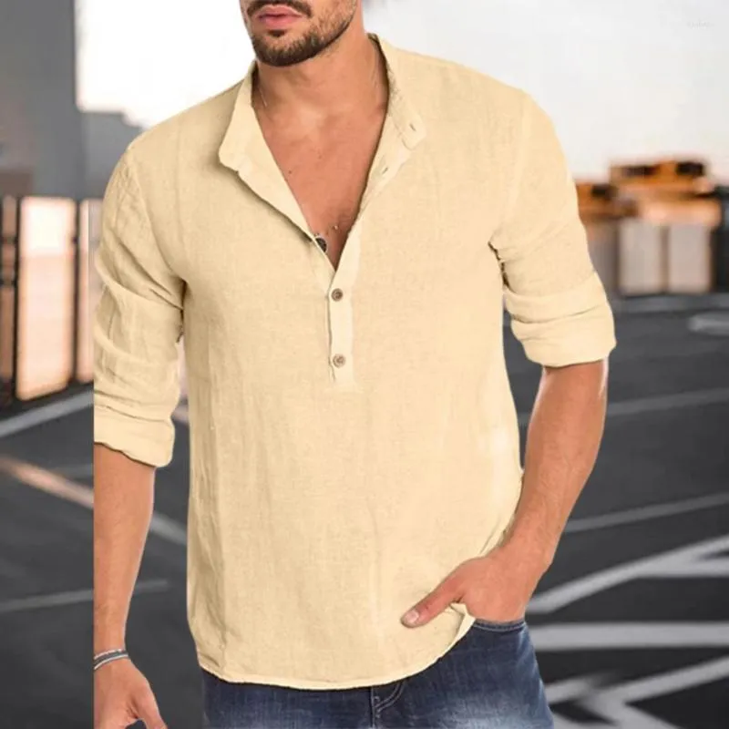 Men's Casual Shirts Solid Color Shirt Button-down Neckline Stylish Fall Soft Comfortable Stand Collar Long Sleeves For A