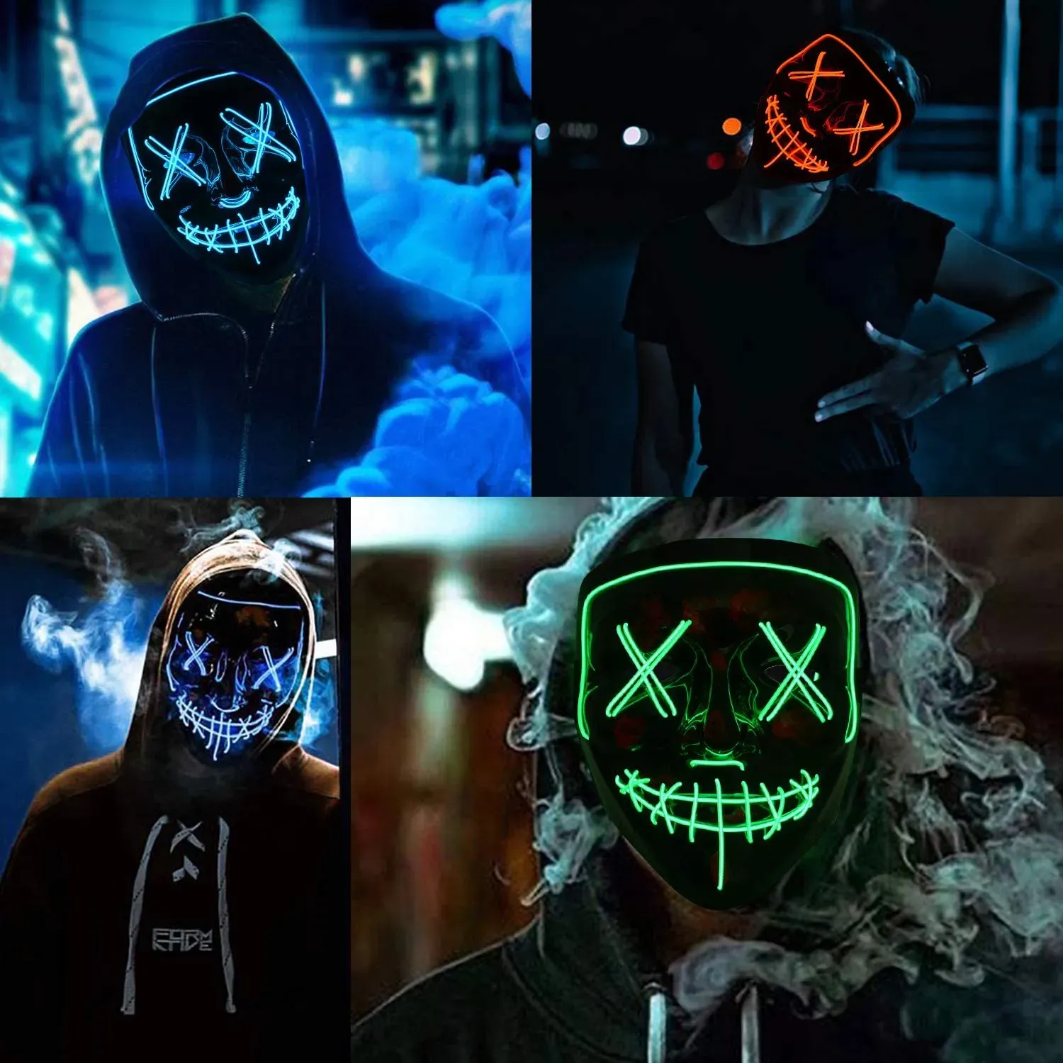 Ny LED -mask Halloween Party Masque Masquerade Masks Neon Maske Light Glow in the Dark Horror Mask Glowing Masker Mixed Color Mask 0717