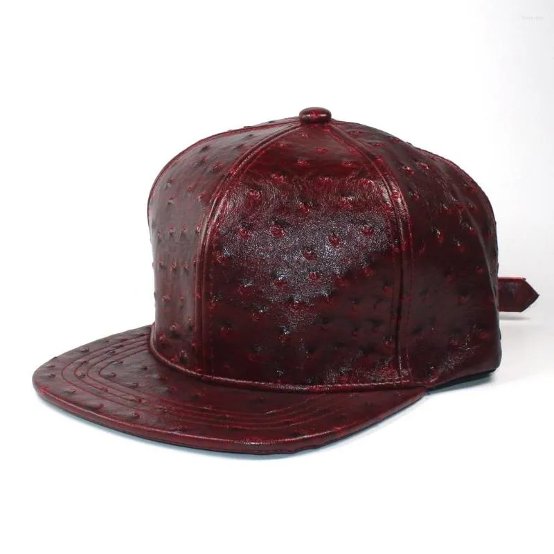 Ball Caps Struisvogel PU Maroon Strapback Baseballcap van hoge kwaliteit Unieke stijl 2023 Elegant kunstleer en hoed