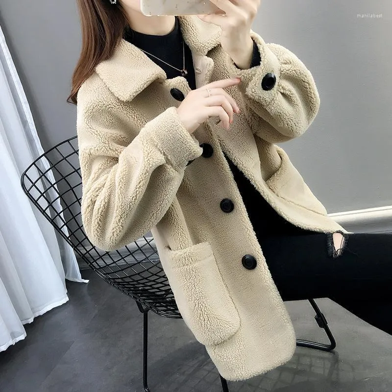 Femmes fourrure d'agneau laine manteau avec femmes 2023 automne hiver veste mouton cisaillement mode lâche Grain polaire Cardigan vêtements d'extérieur femme