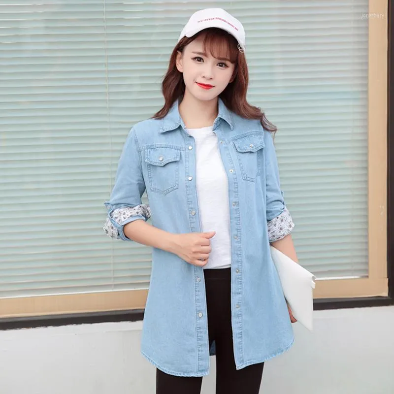 Frauen Blusen Lange Ärmel Jeans Shirts Frauen Oberbekleidung 2023 Frühling Herbst Koreanische Dünne Student Weibliche Casual Denim Jacke Outwear