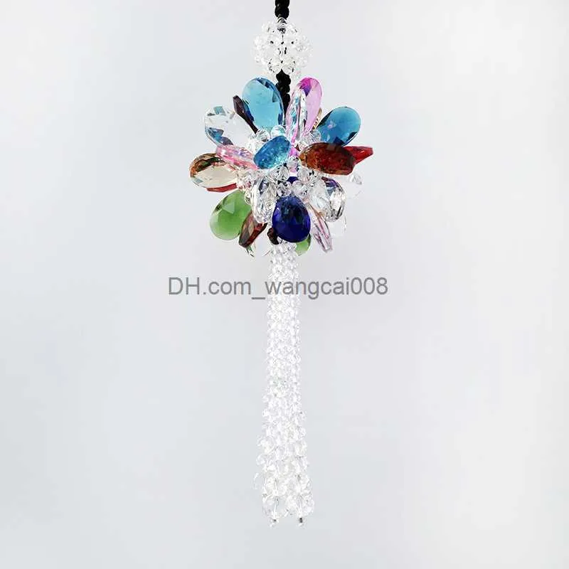 Crystal Flower Car Hanging Ornament Auto Car Rear View Mirror Car Pendant  Decor