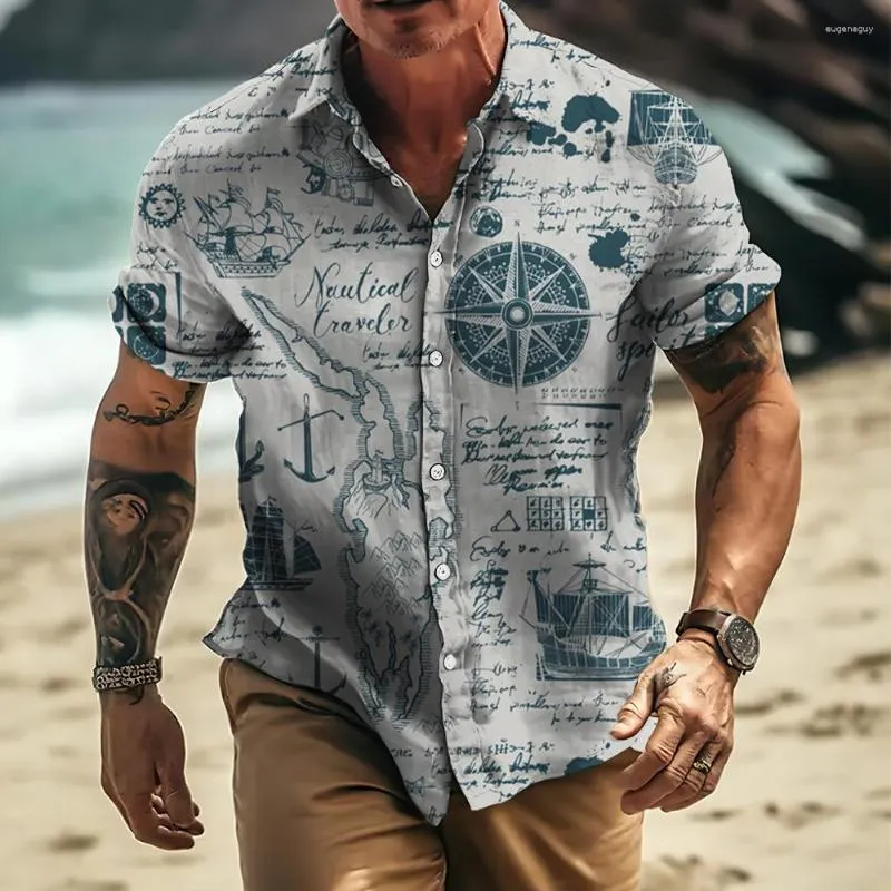 Camicie casual da uomo hawaiano per uomo Stampa di navigazione 3d Vacanza al mare Manica corta Estate Top oversize T Camicetta maschile 5xl Camisa