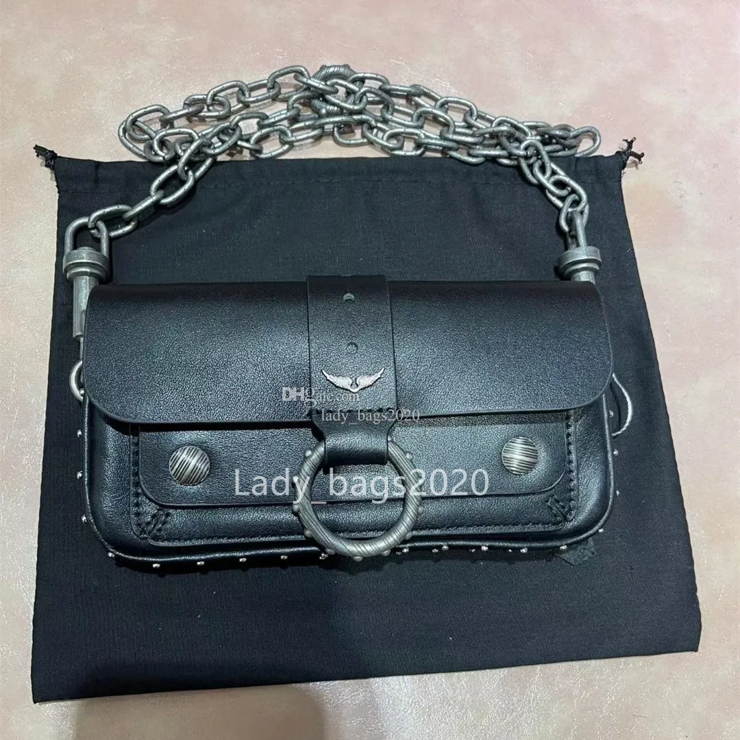 Zadig Voltaire Kate Bag ZV 반지 체인 가방 가방 캔버스 디자이너 스웨이드 미니 날개 다이아몬드 아이언 링 여성 어깨 가방 리벳 크로스 바디 지갑 핸드백