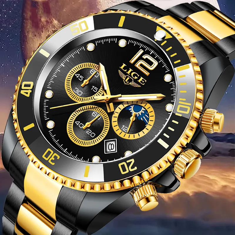 Altri orologi Top Brand Big Sport Watch Luxury Men Orologi da polso al quarzo in acciaio militare Cronografo Orologio da uomo design in oro 230716