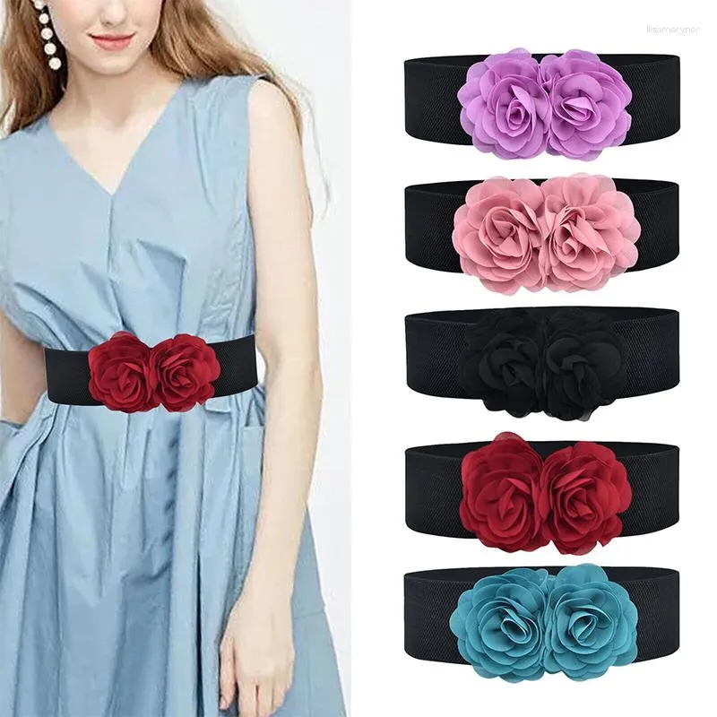 Bältes kvinnor 6cm bredt bälte elastisk stretch cinch midjeband lady cummerband mager mjuk blomma midje band mode show klänning färg