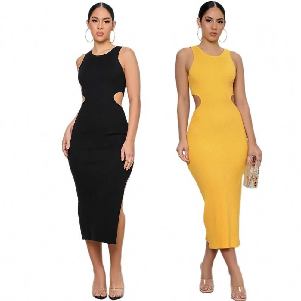 Fashion Women Mid-length Bodycon Dress Tight-fitting Solid Color Sleeveless Temperament Sexy Club Party Pencil Dresses Vestidos