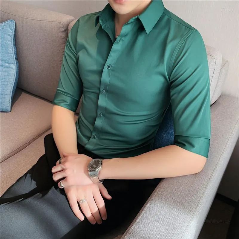 Heren Overhemden 10 Kleuren 2023 Veelzijdig Zakelijk Overhemd Met Halve Mouw Hoge Kwaliteit Effen Kleur Slim Fit Casual Mode Street Wear