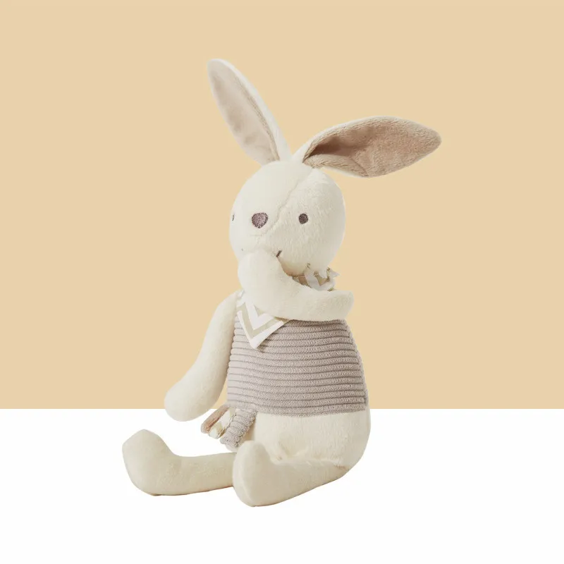 Commercio all'ingrosso 26 cm nuovi giocattoli per bambini bambola coniglio cacao grigio adatto per 0-3 anni bambino breve bambola sonno peluche regalo di compleanno del bambino