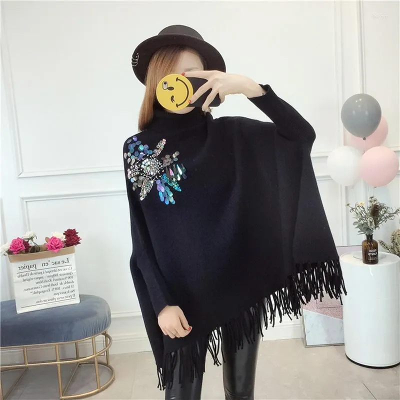 Women's Sweaters Sweater Woman 2023 Knitted O-Neck Cloak Batwing Sleeve Casual Pullover Coat Autumn Winter Femme Tassel Poncho Cape A5358