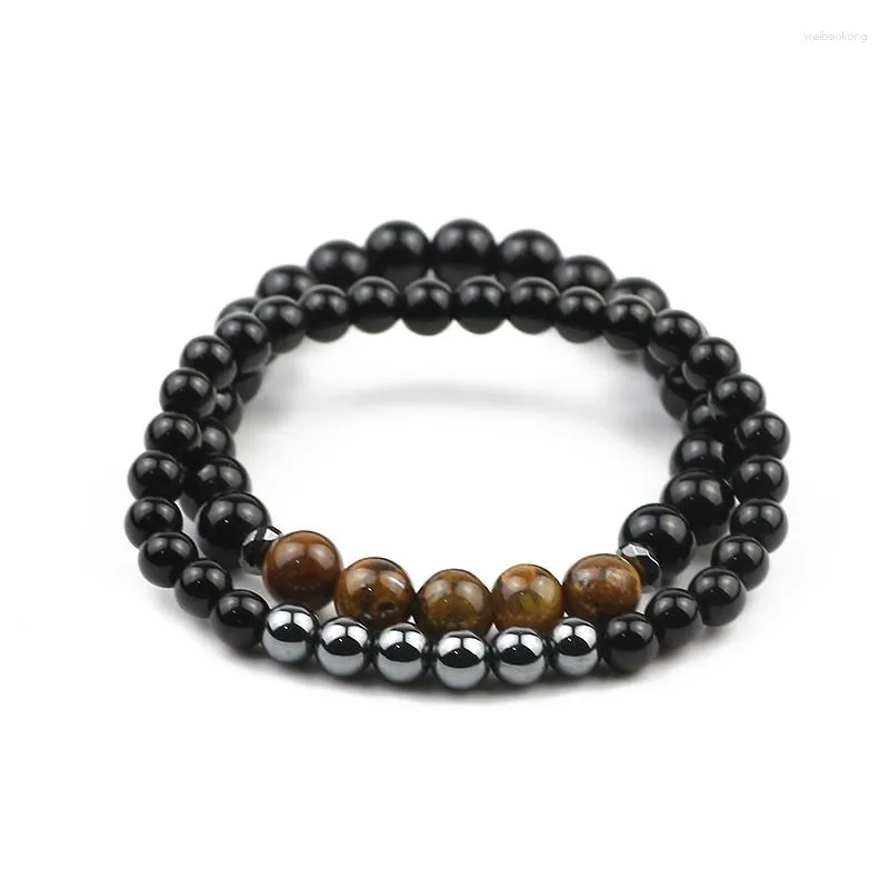 Strand Round Black Horse Brown Pärlor Natural Hematite Stone Tvådelar Armband Set Fashion Smycken Ornament för festkläder