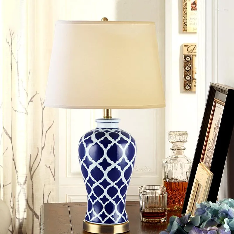 Tischlampen für modernes Zuhause, blau und weiß, hochwertige Keramik für
