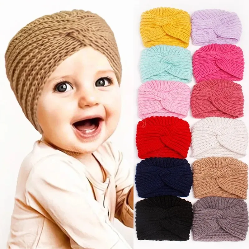 Stickad baby beanie spädbarn turban hattar för flickor pojkar höst vinter småbarn mössa barn headwrap nyfödda tillbehör 0-18m