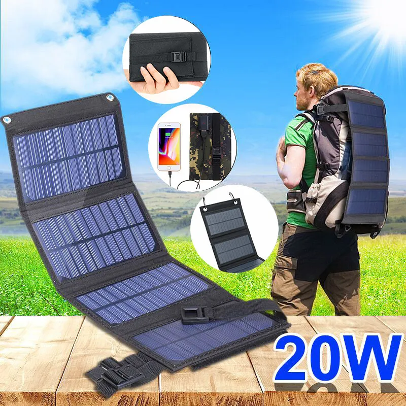 Batteries Foldable Solar Panel 5V 20W Power Bank For Cell Phone Outdoor Waterproof Usb Battery Charge Camping Accessories 230715